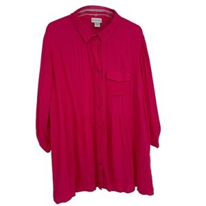 Soft Surroundings Womens Shirt Size 2X Pink Pintuck Collared Rayon Snap Front